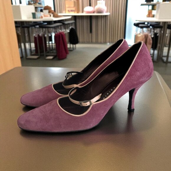 MARTINEZ VALERO Purple Suede Mary Janes Heels Size 9 1/2 - Picture 1 of 8